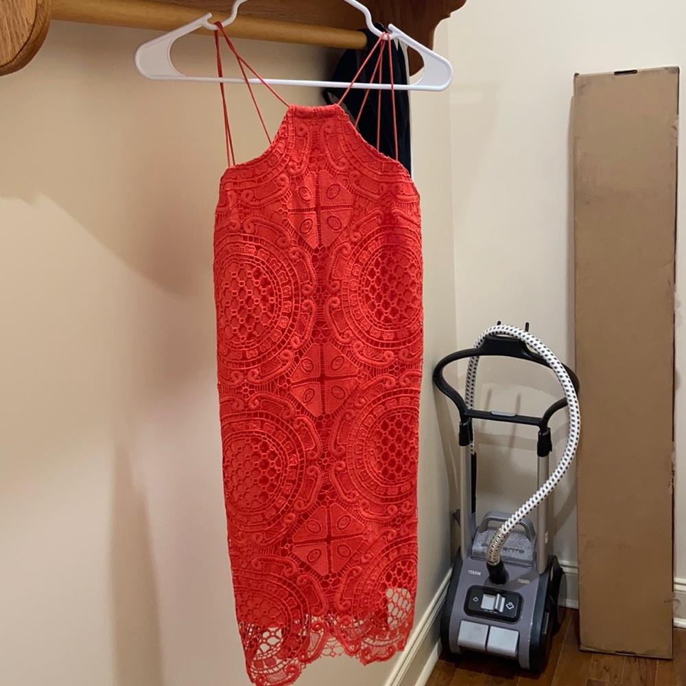 coral fitted lace dress sleeveless size XS